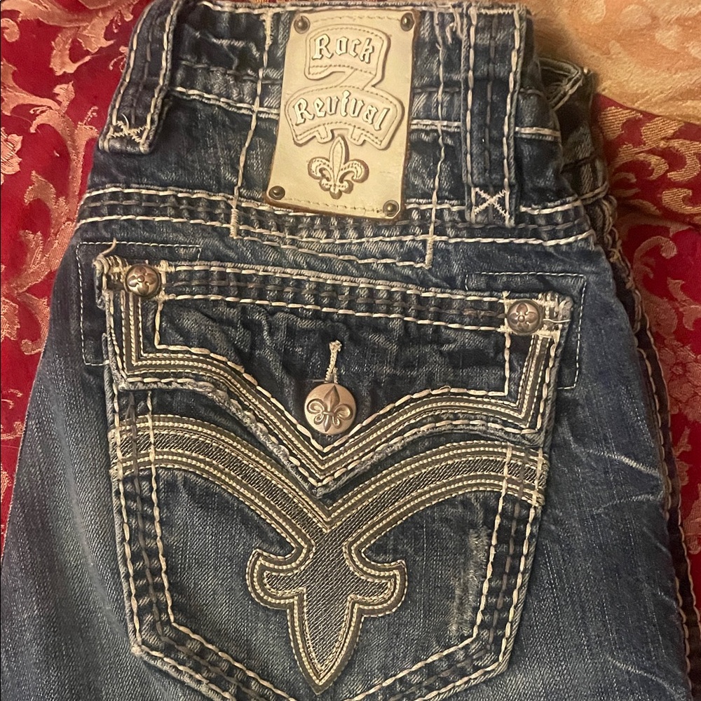 Rock Revival men  Blue Jeans with Silver Stitching
